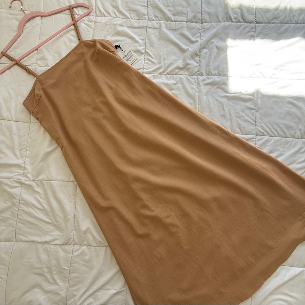 Japna Linen-Blend Camel Brown Midi Slip Dress Size M NWT